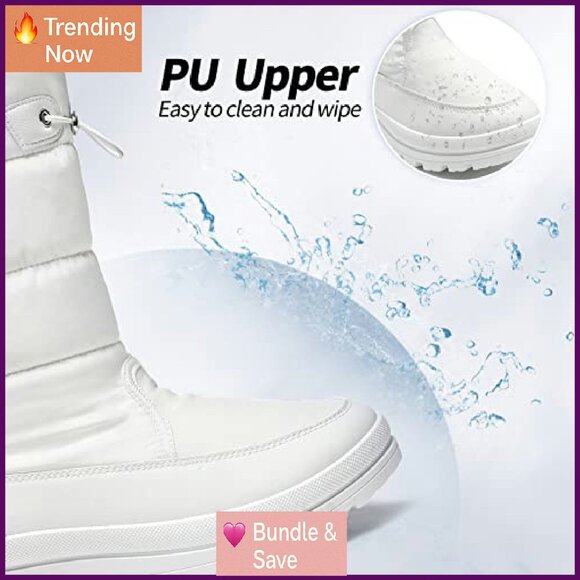 Warm Fur Lined Snow Boots Water Resistant Mid Calf Winter Hiking - Picture 5 of 8